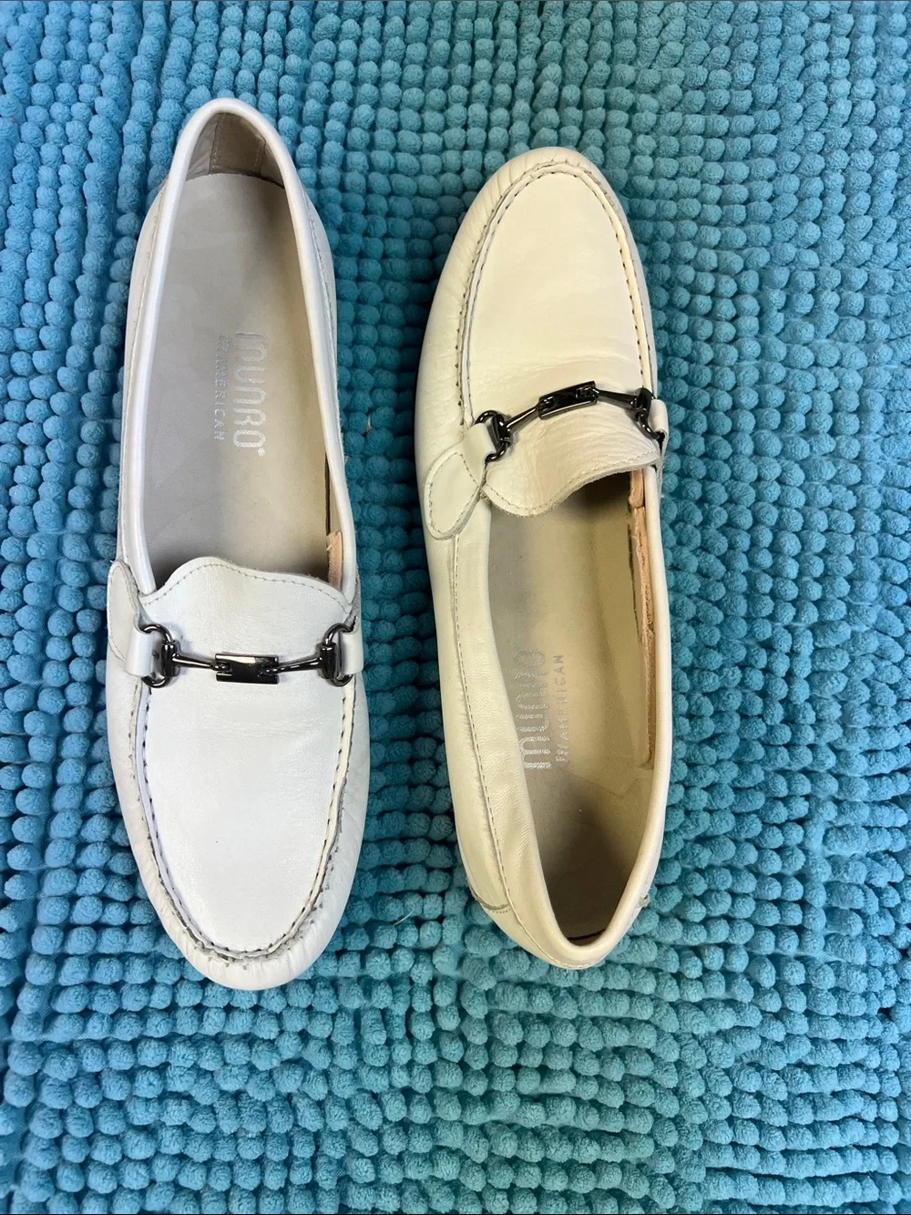 Classic white leather Bit Loafers with Metal Accent - Women's Slip-Ons